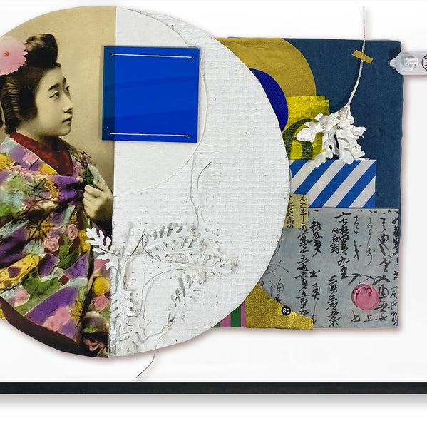 吉野、藍染め和紙、AIJP楮を使ったコラージュ作品